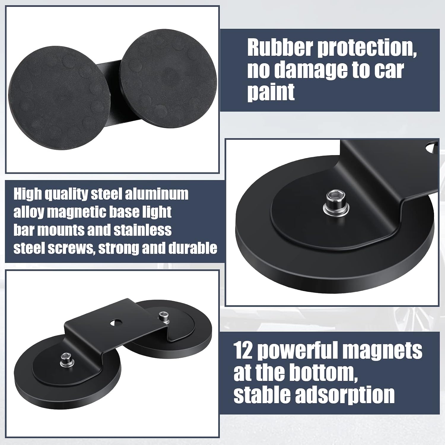 Shimeyao 8 Pcs Magnetic Light Bar Mounts Universal Magnet Mount Holder with Rubber Pad for Off Road SUV Truck Lamp Roof Bar Fog Light