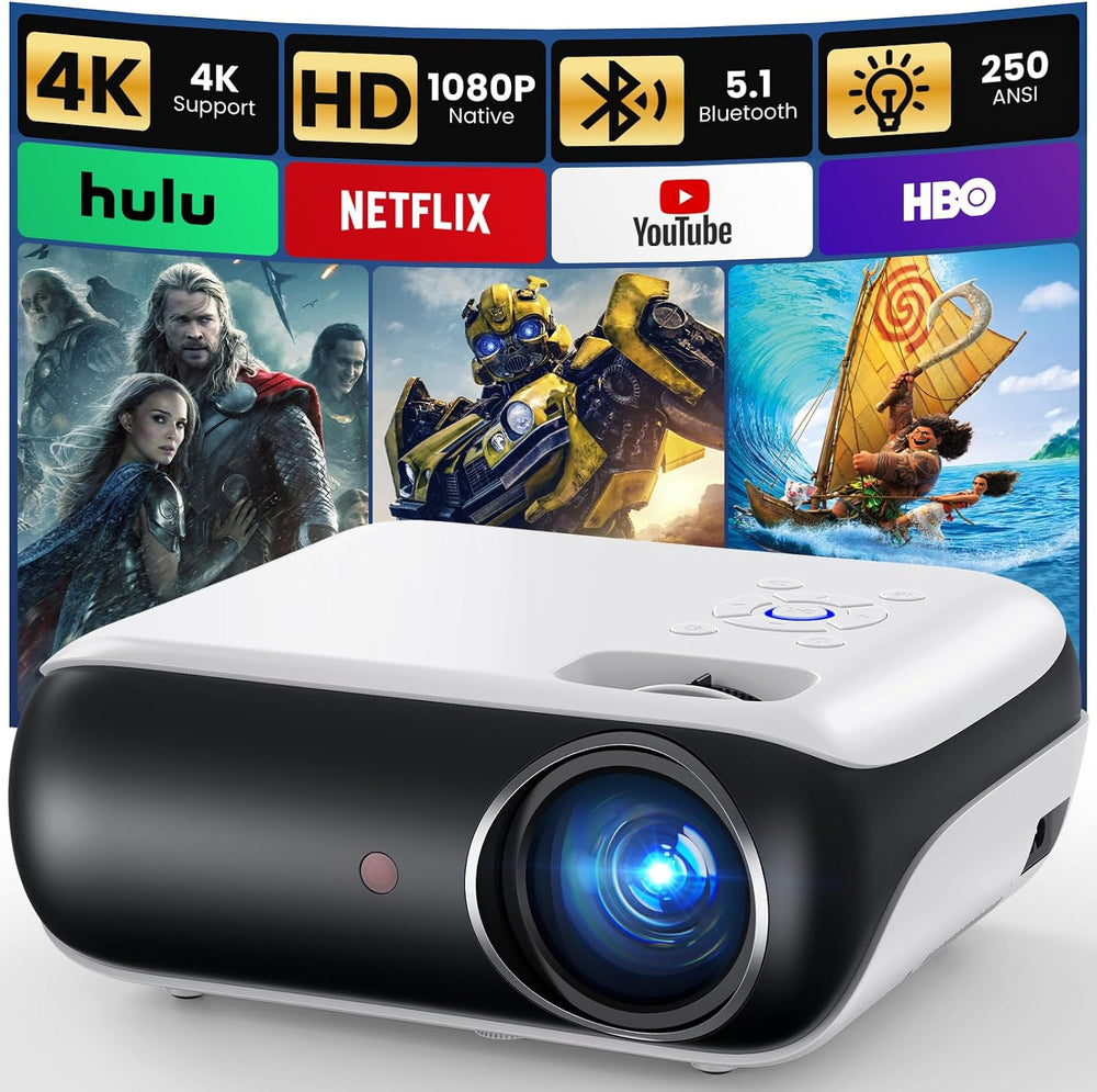HAPPRUN Native 1080P Bluetooth Projector, Full HD Portable Outdoor Movie