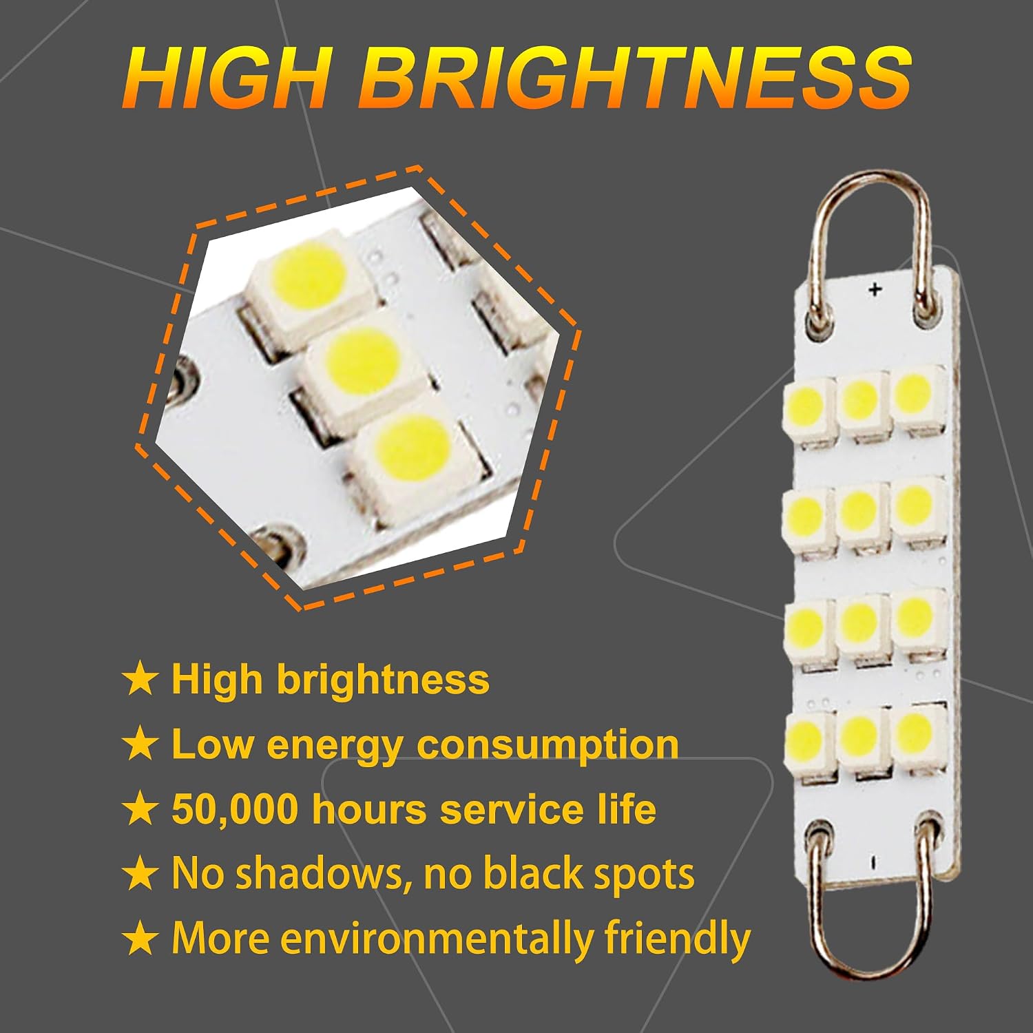 Festoon 561 562 567 564 44mm Led Light White Replacement for Car Interior Light Dome Map Light Door Courtesy Lights Trunk Light (Pack of 2)