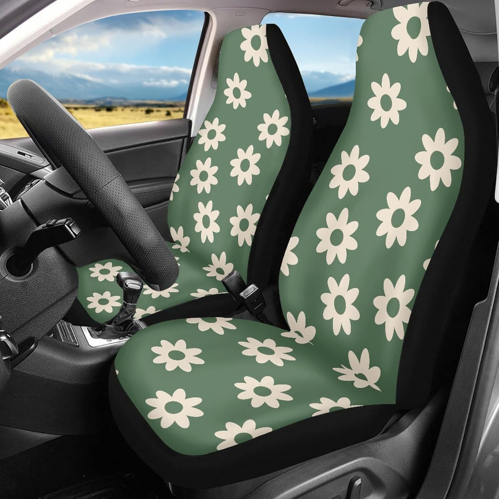 green groovy flower auto seat cover set 2, side view