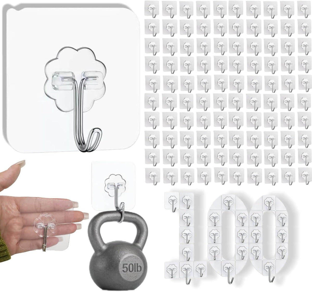 ddmy 100 pack heavy duty self adhesive hooks, main product view