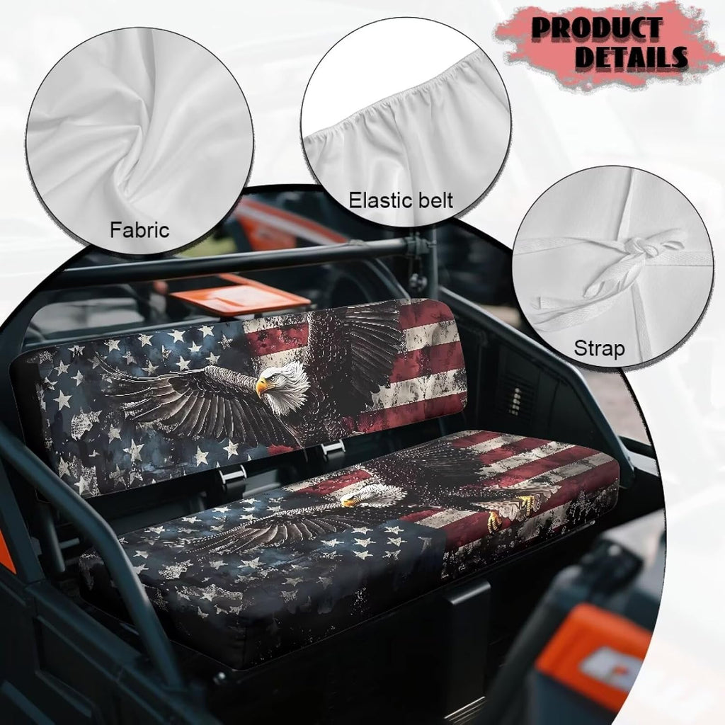 Poceacles Patriotic Decor Mule Seat Cover Anti-Scratch Full Protection UTV Bench Seat Cover Set Compatible with Kawasaki Mule 3000 3010 3020 4000 4010 2001-2023 2025, Eagle American Flag