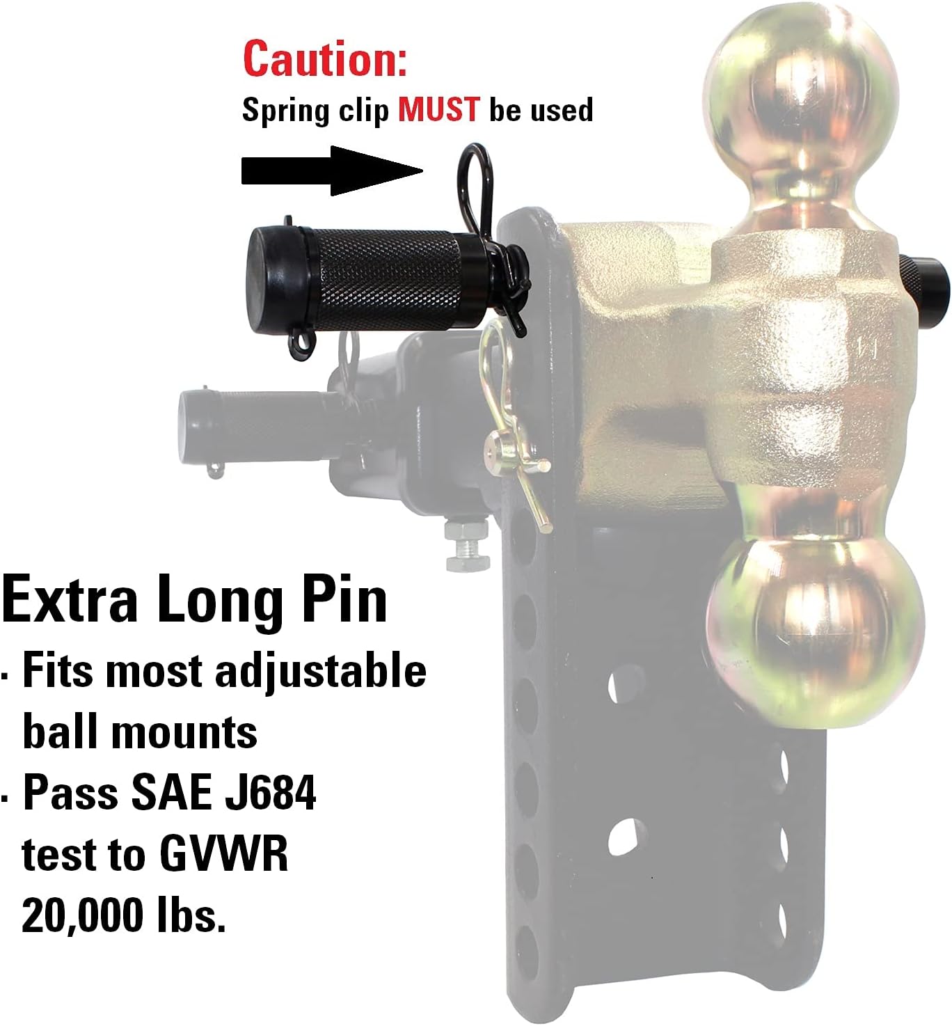 TowWorks 79831 Keyed Unique 5/8" Trailer Hitch Lock with Extra Long 4-1/2" Span, Double Safety Tow Hitch Locking Pin for 3" Receivers and Adjustable Channel Mounts