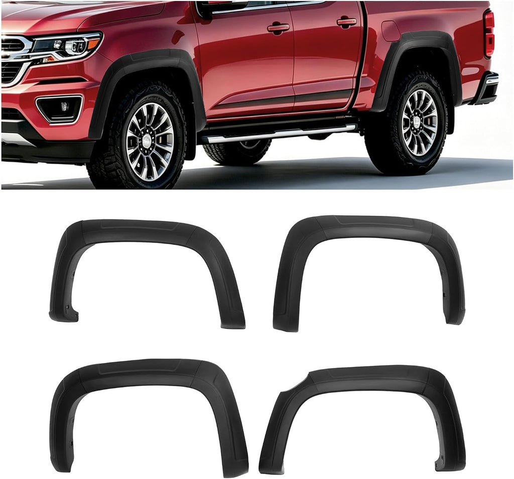 ALMULOO 4Pcs Fender Flares Compatible with 2015-2021 Chevy Chevrolet Colorado w/ 5.1' Short Bed Wheel Arch Covers Plastic(PP) Textured Black