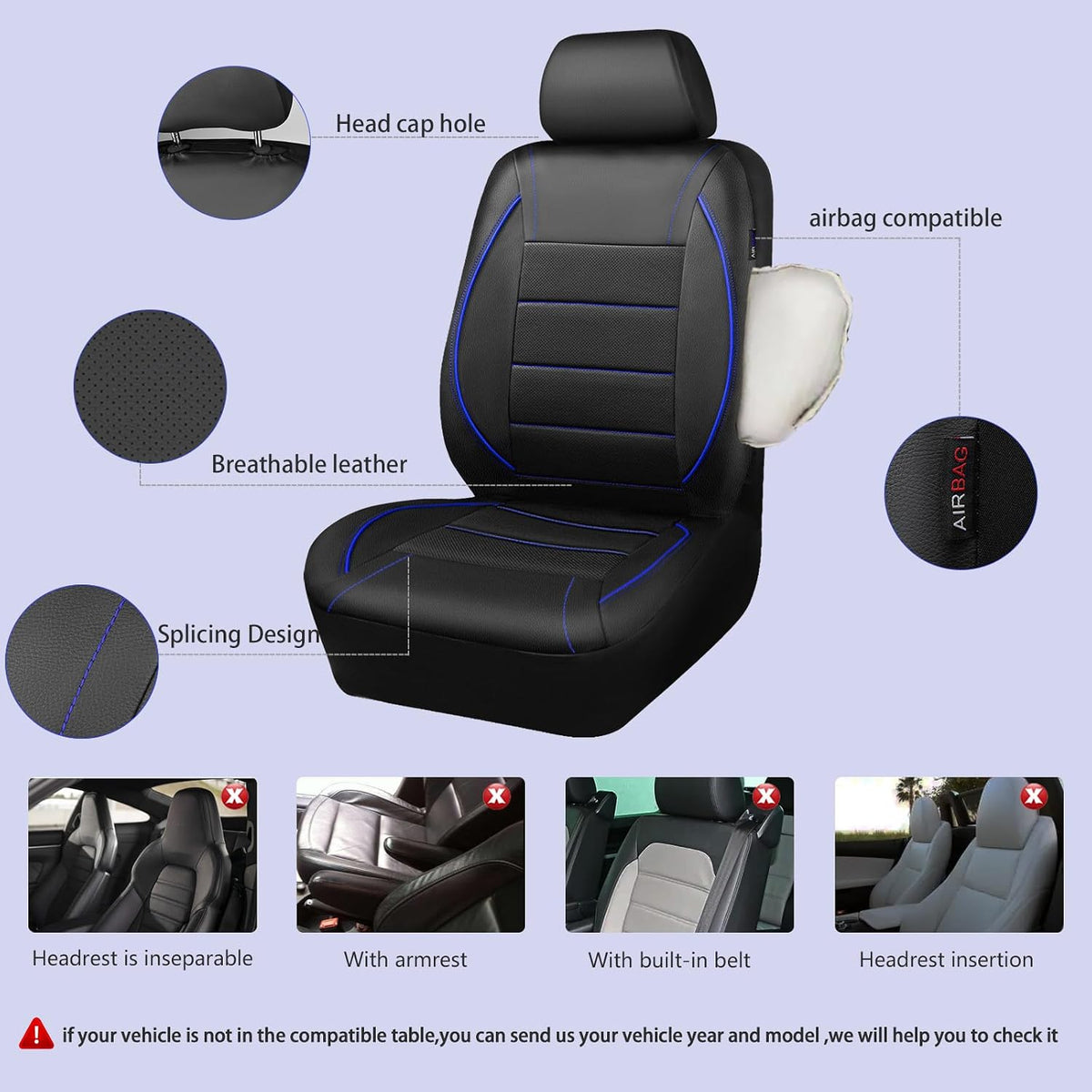 car pass universal fit piping leather two front, close-up detail