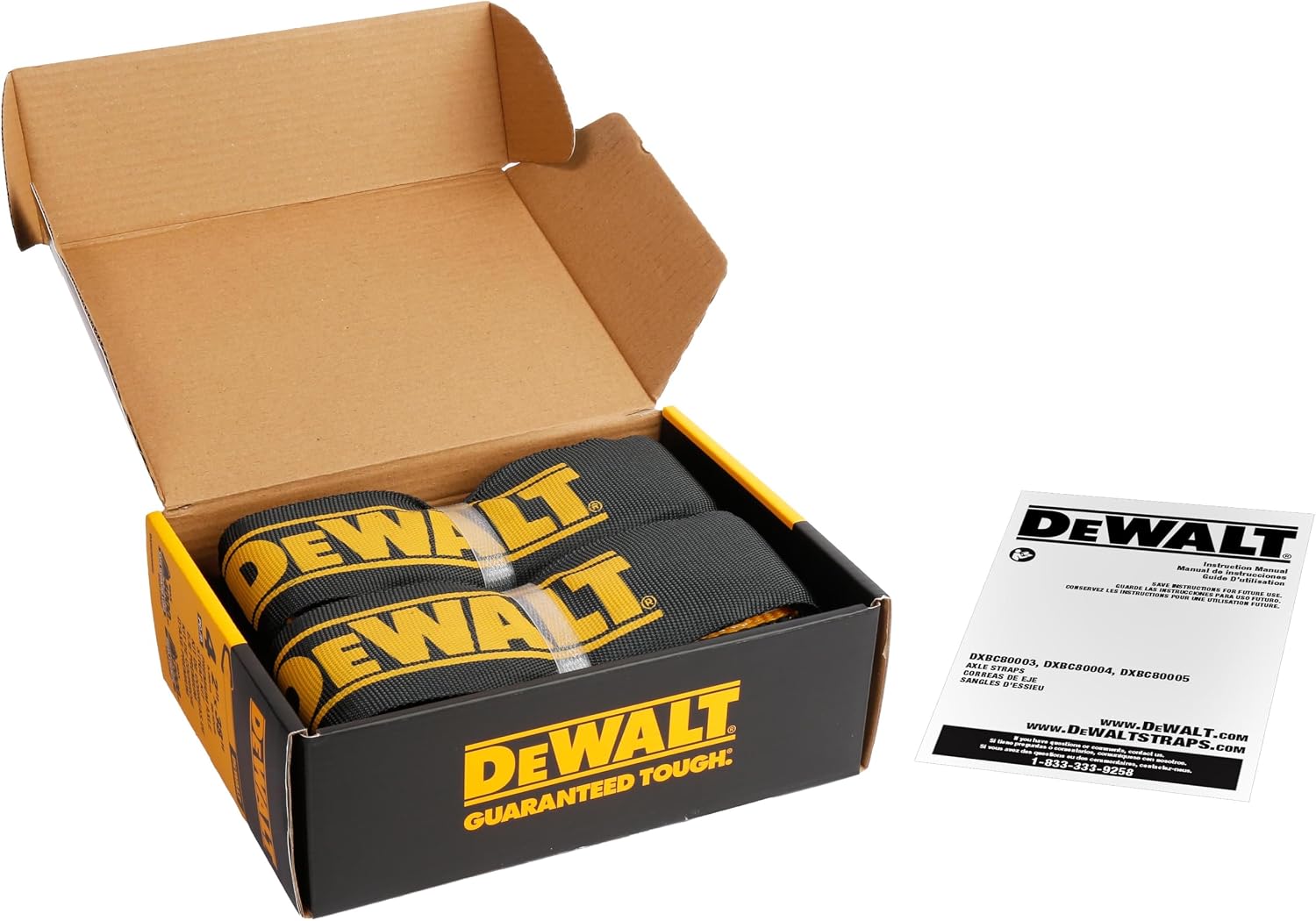 DEWALT DXBC80005 Black/Yellow 2" x 38" Premium Axle Tie Down Strap Kit (12,000 lb Break Strength) - Heavy Duty Protective for Truck, Trailer, ATV, UTV (Pack of 16)