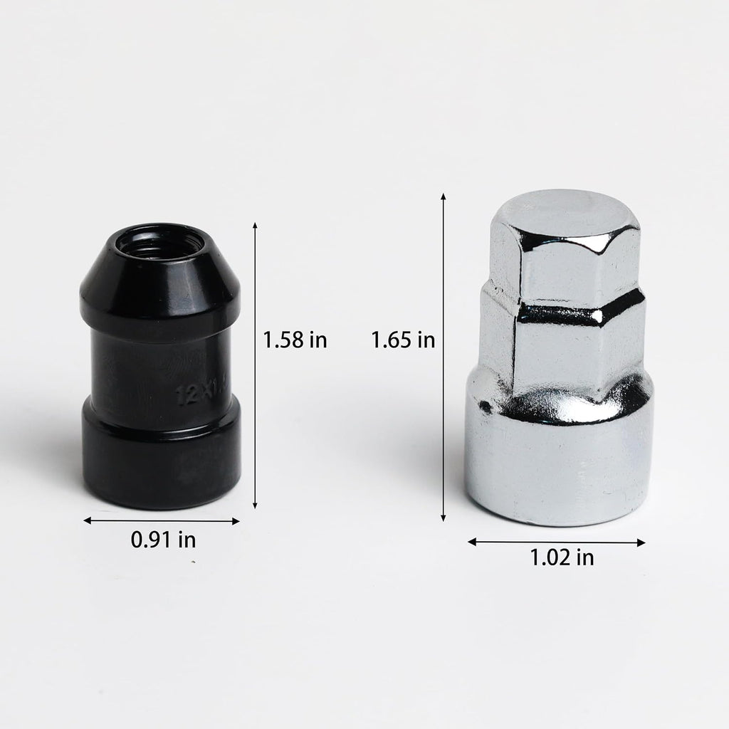 Black M12X1.5 Wheel Locks Lug Nuts for Cars Tires, Set of 5 Locks with 1 Key