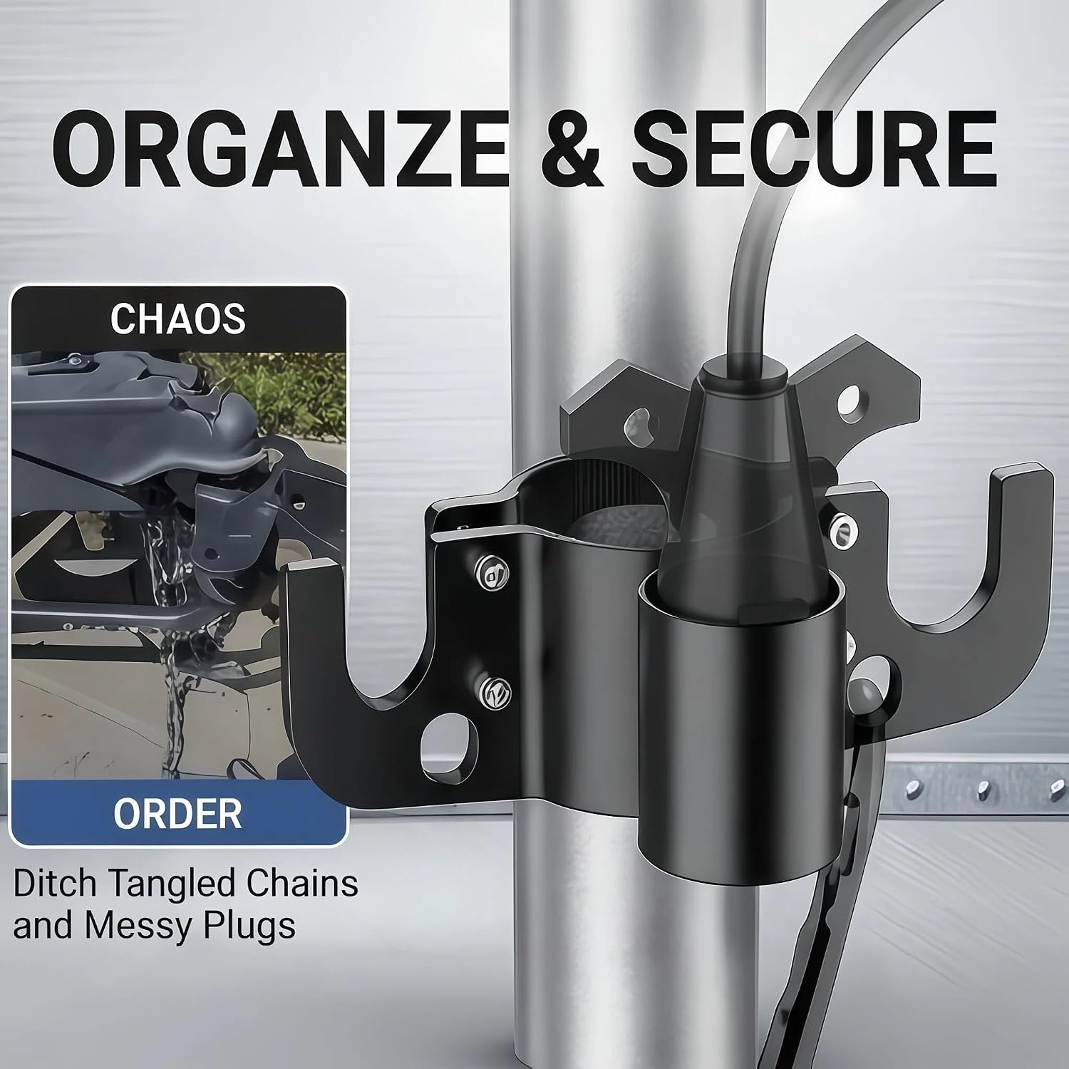 2026 NEW Aluminum Trailer Chain Holder, Heavy Duty Towing Chain Organizer with 7-Way RV Plug Holder Cover,Camper Trailer Towing Accessories-1PCS Set