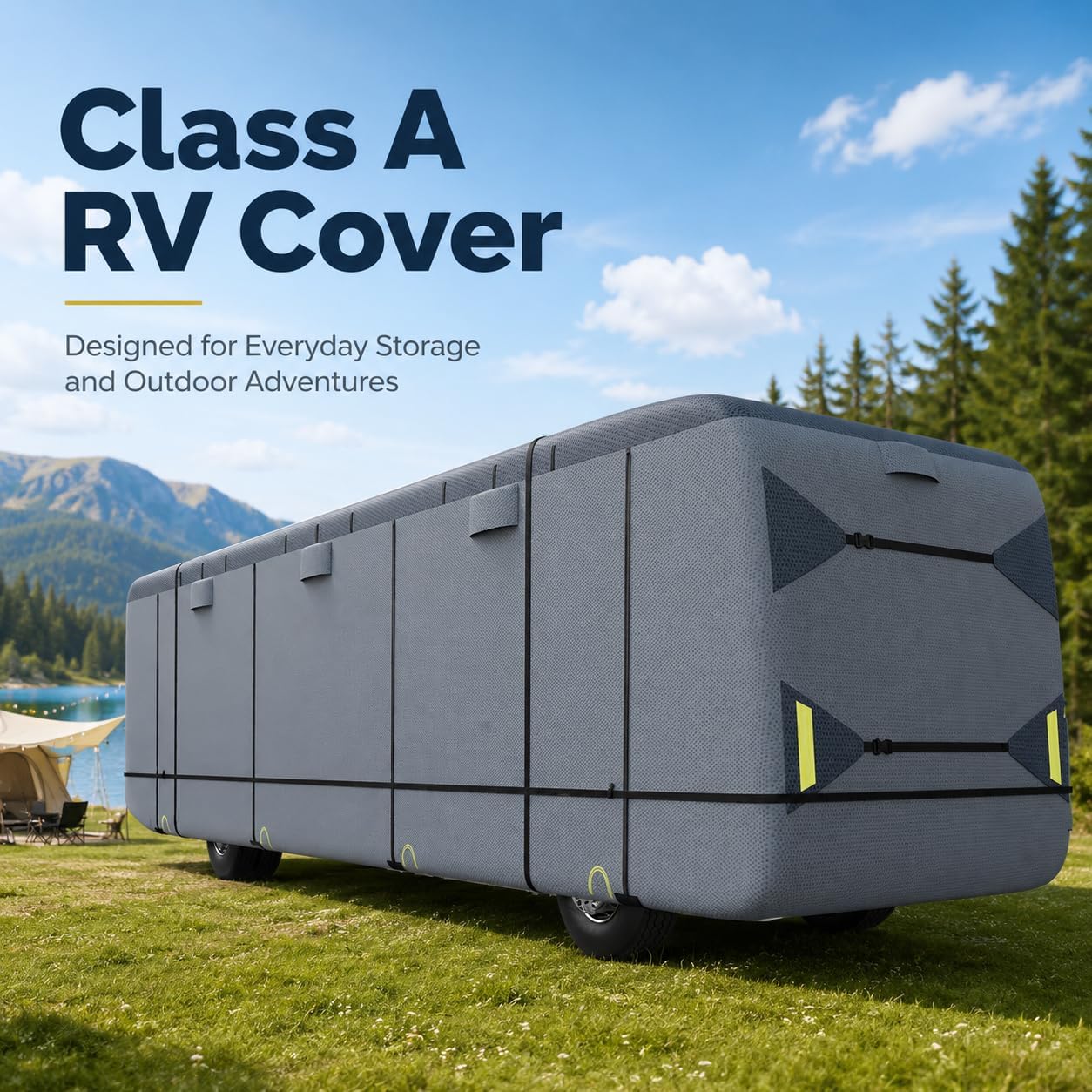 Class A RV Cover for 2008 Tiffin Allegro 32BA, Multi Layer Nonwoven Fabric with Secure Fit Strap System, Breathable Air Vents and Zipper Access Panels