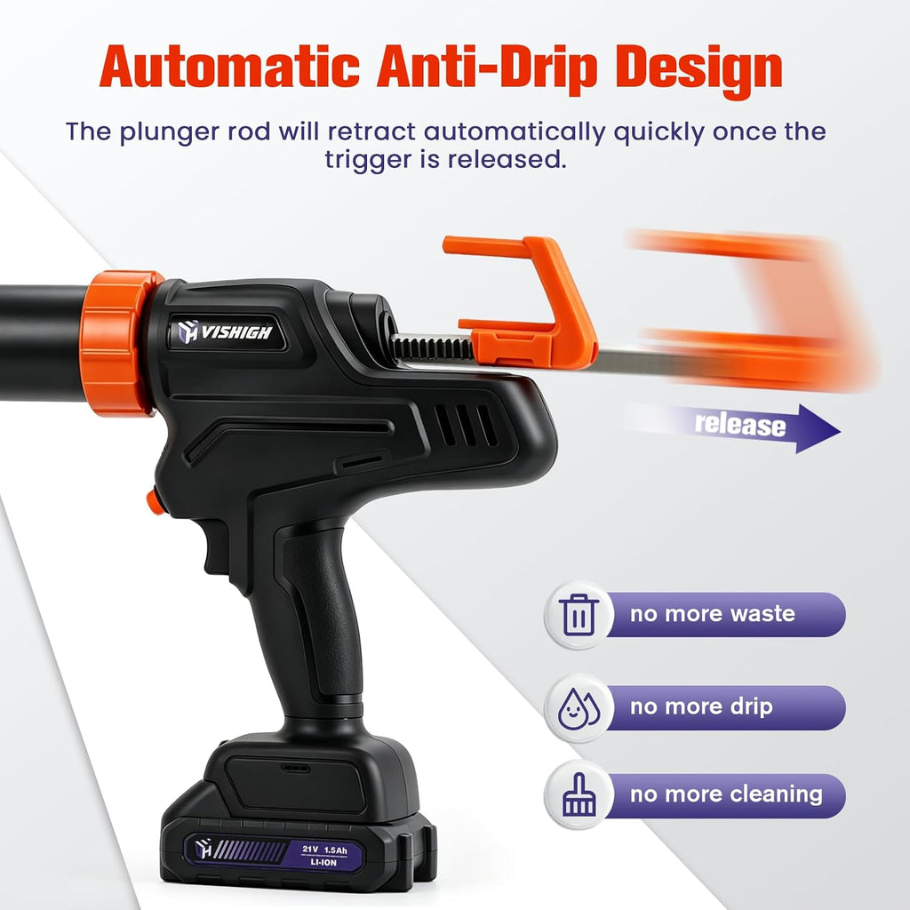 vishigh cordless caulking gun, 21v electric caulk and, side view