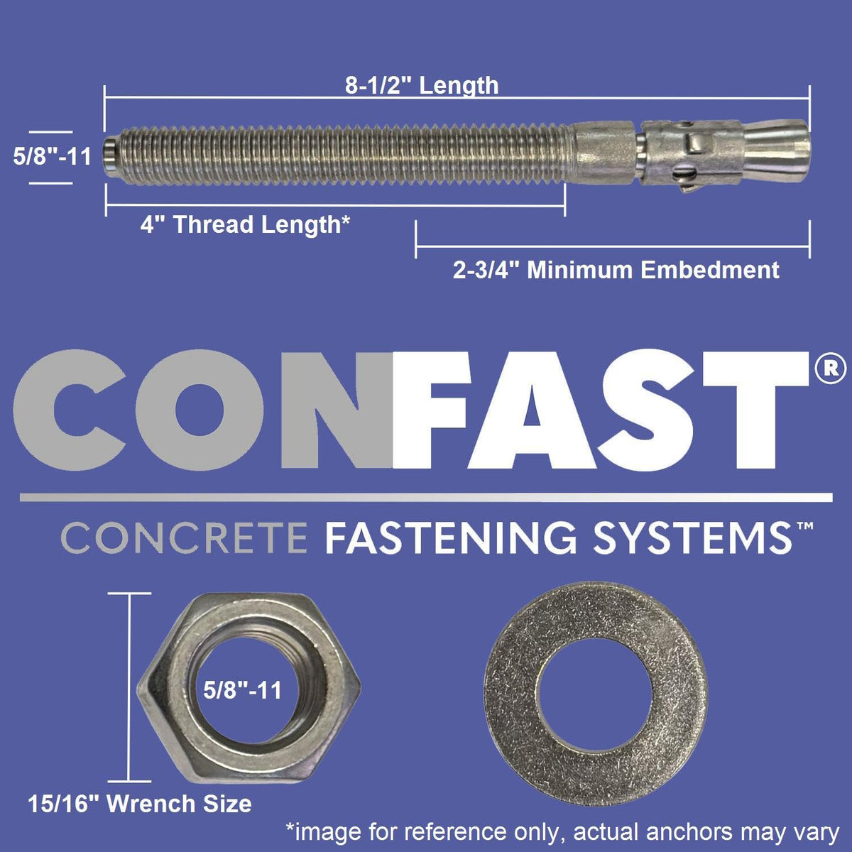 confast 1" x 9" galvanized wedge anchor (box shown in use