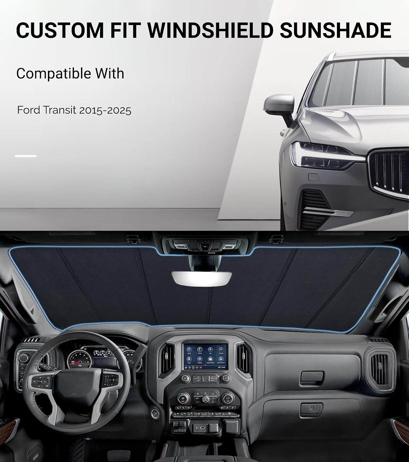 Pigenius Windshield Sun Shade for Ford Transit 2015-2026, Premium Grey Leather Finish