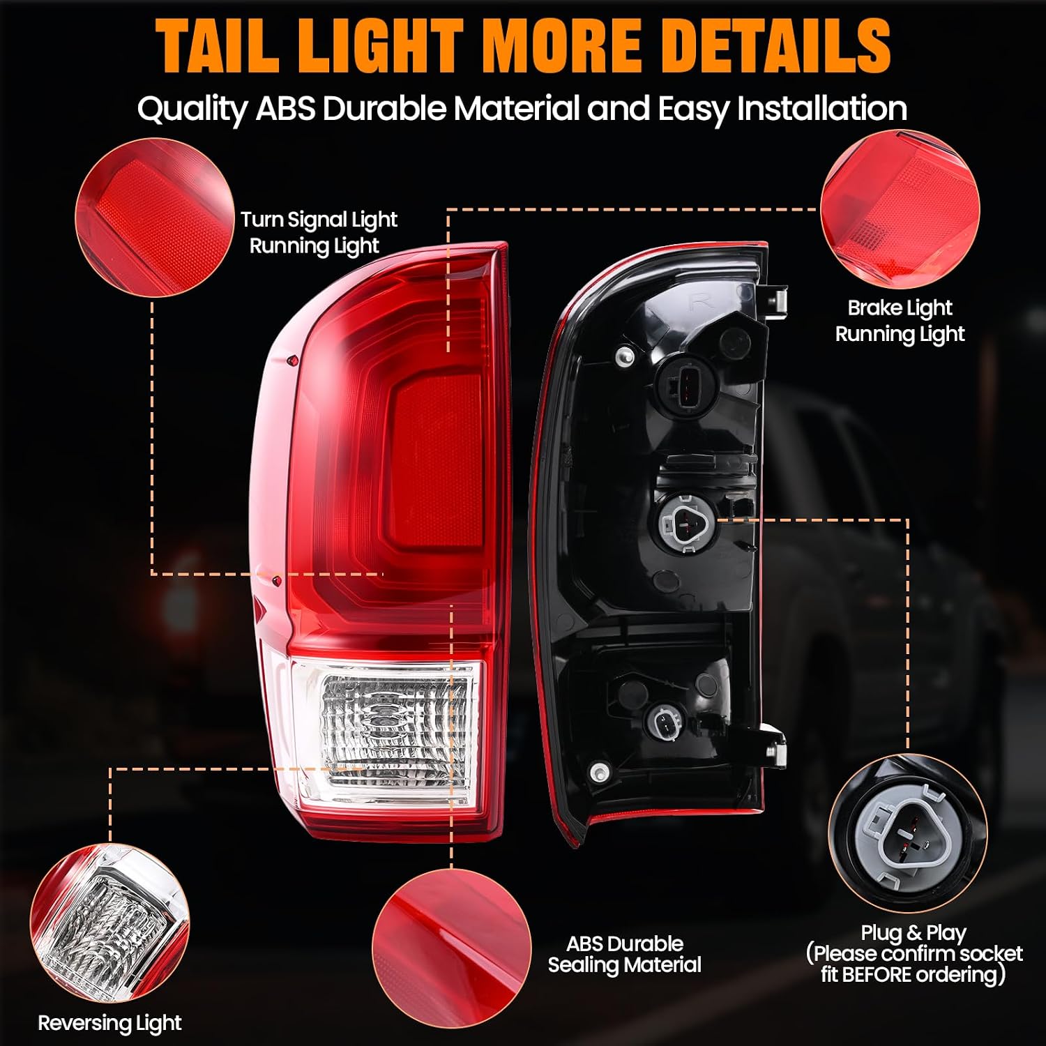 Tail Lights Assembly Compatible with Toyota Tacoma 2016-2023 Left Driver Side Rear Taillight Brake Signal Assemblies with Bulbs, Replace ‎81560-04170 81560-04190 81560-04220