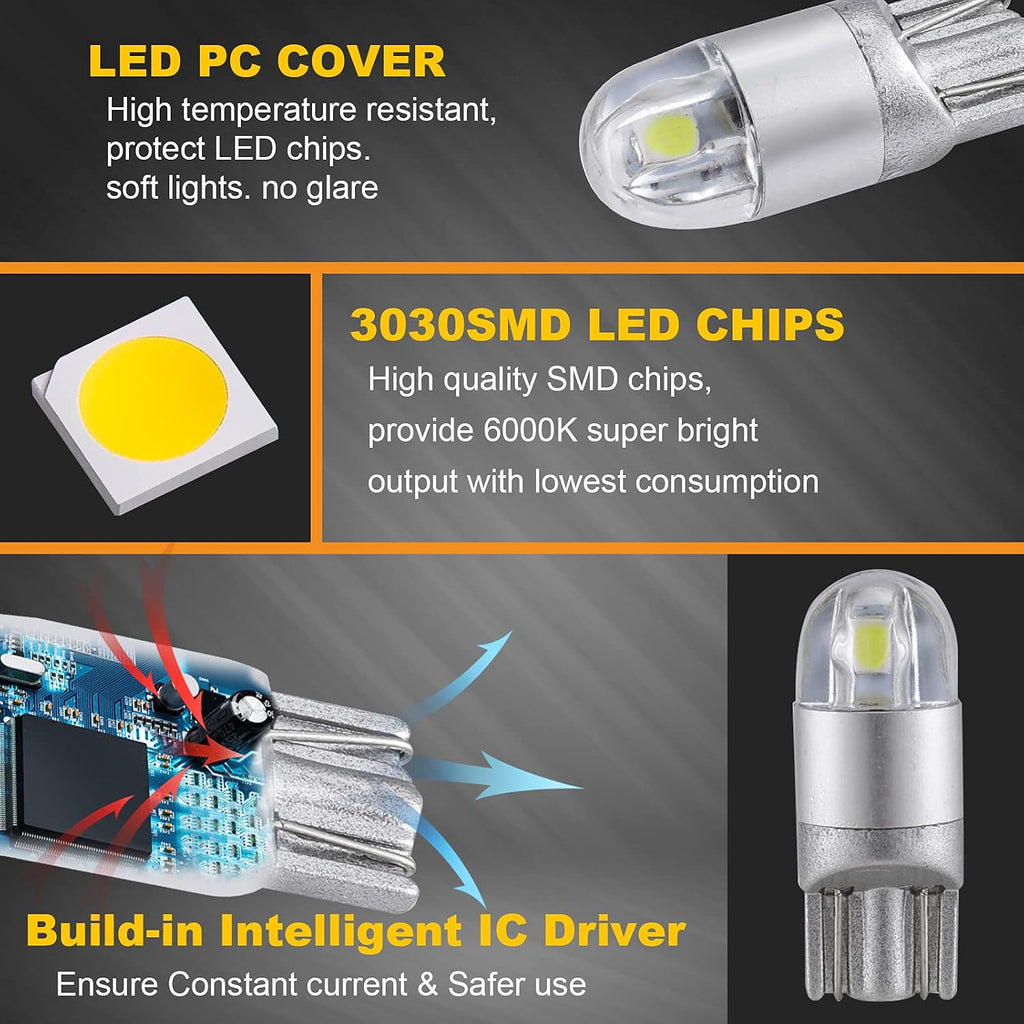 Auxbeam 194 T10 LED Bulbs, 6000K White, 2 PCS | Non-Polarity, Extremely Bright, 168 W5W 2825 Light Bulbs, License Plate Dome Map Dashboard Lights, T10 Replacement Bulb
