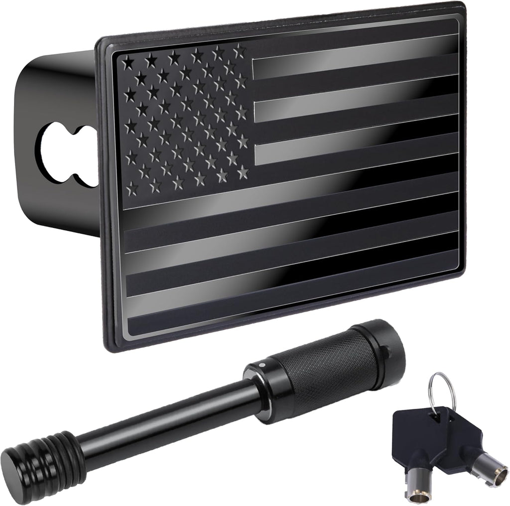 BFXM 2 Inch Trailer Hitch Cover, American Flag Stainless Steel Metal Hitch Cover with 5/8 Inches Pin Diameter Trailer Hitch Lock, Trailer Plug Receiver and Tow Cap for Truck Accessories