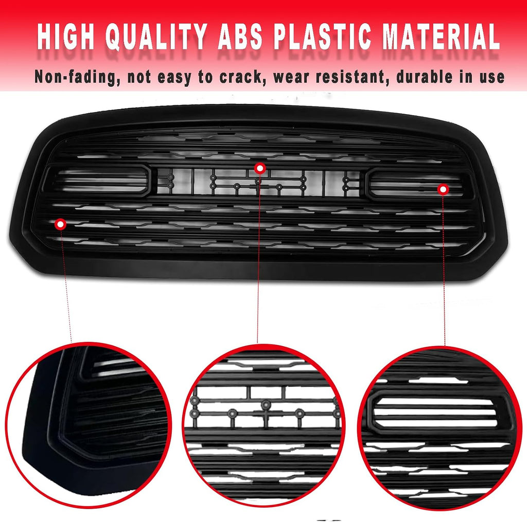 Front Bumper Grille Compatible with 2013 2014 2015 2016 2017 2018 Ram 1500 Grill, Replacement Aftermarket Grill with Letters Matte Black, Limited Style