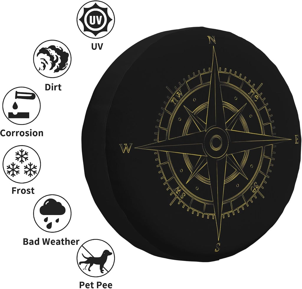 Adventure Compass Spare Tire Cover Universal Wheel Cover Waterproof Dust-Proof Tire Protector with Adjustable Buckle Strap for Trailer RV SUV All Vehicle 17 inch