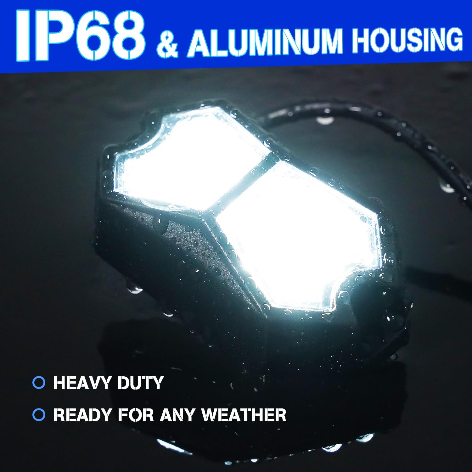 Led Rock Lights White 4 Pods 18LEDs 210 Degree Wide Angle IP68 Waterproof Aluminum Housing Underglow Underbody Lights 12v 24V for Truck UTV ATV Camper (4 Pods)