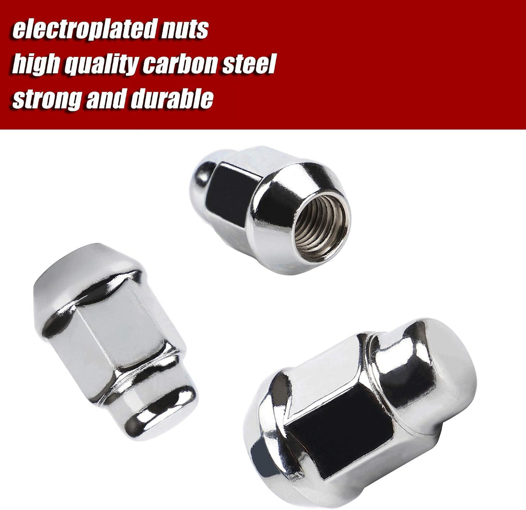 Wheel Lug Nuts, 12x1.5, Chrome, 20PCS | Closed End Bulge Acorn, Cone Seat, 19mm Hex, Aftermarket Wheels