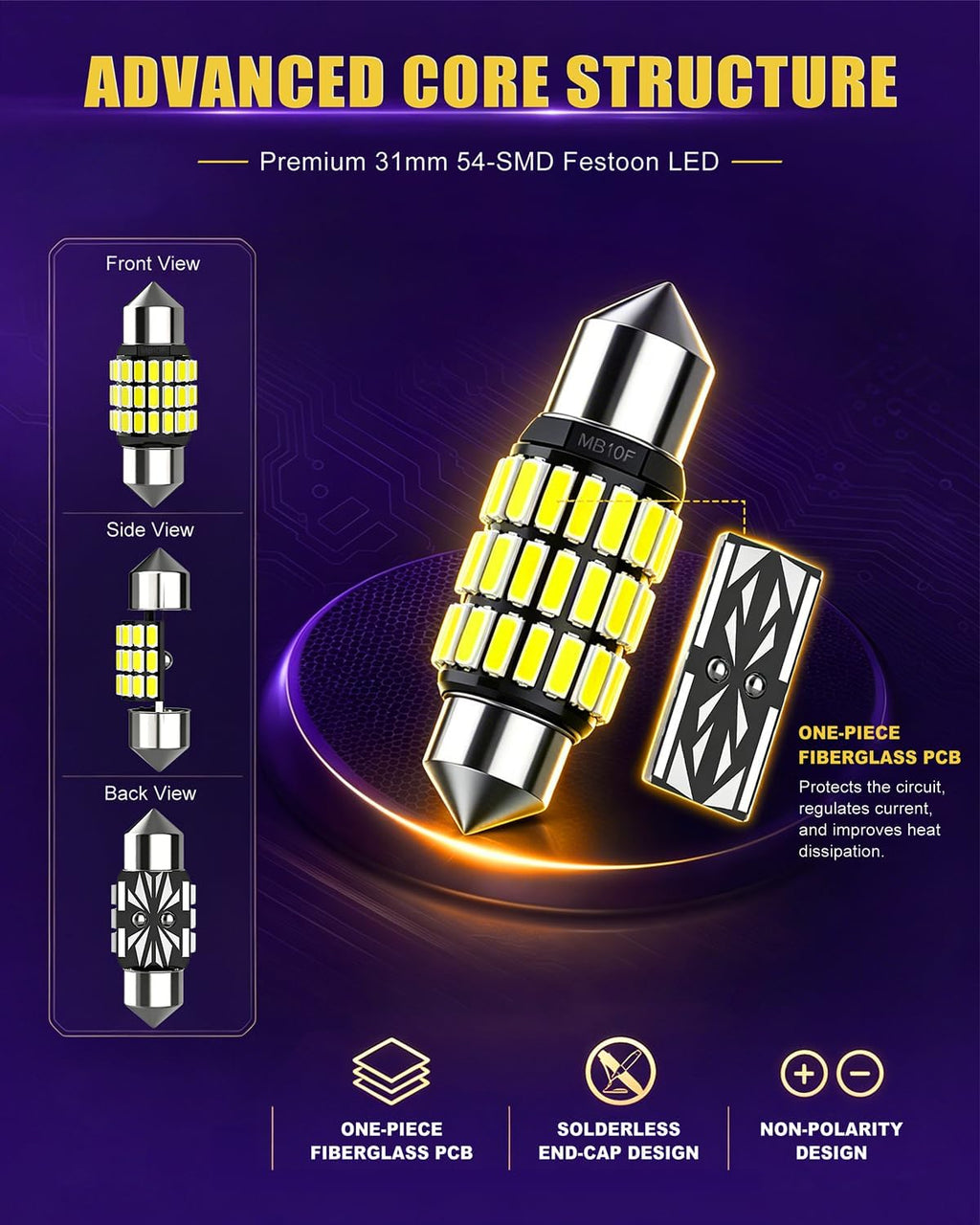 DE3175 LED Bulb White for Dome Map Door Interior Door Trunk Lights, DE3175 DE3021 6428 DE3022 30MM 1.18” LED Bulbs 6500K Super Bright, Canbus Error Free 27-SMD 3014 Chips (4-Pack)
