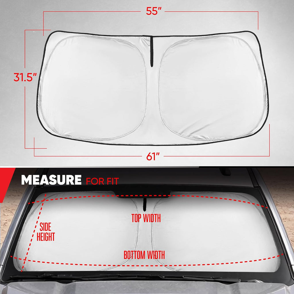 Motor Trend Custom Fit GMC Sierra & Chevy Silverado Windshield Sun Shade - Fits All (2014-2018) Trims - Car Windshield Sunshade Sierra & Silverado Accessories - Automotive Interior Protection