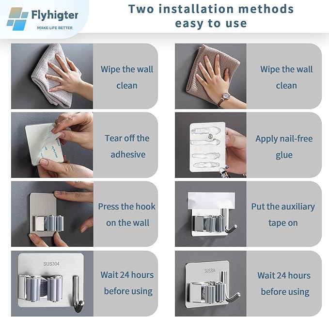 8 Pack Stainless Steel Mop Clips – Heavy Duty Wall Mounted Broom Holders - Image 7