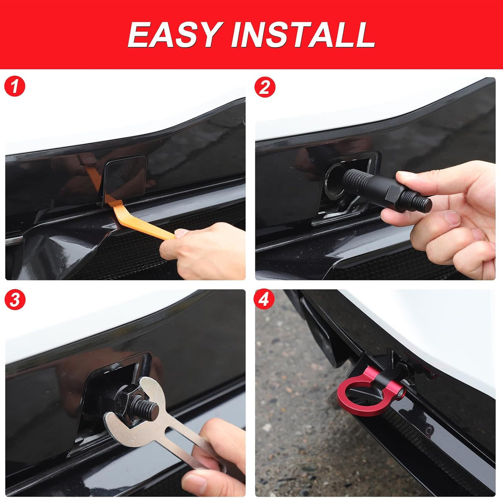 2PCS Front Rear Bumper Tow Hook for Corvette C8 2020-2025 2026 Accessories Heavy Duty Track Racing Style Alloy Steel Front Bumper Mid Engine Trailer Hitch Towing Hooks Pull Ring