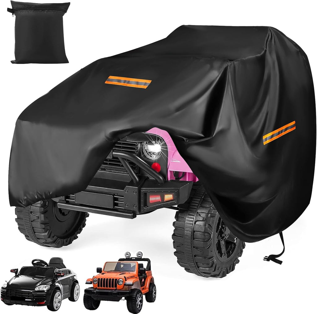 Kids Ride On Car Cover,Large Power Wheels Cover Waterproof,210D Universal Toy Car Cover for Power Wheels Jeep & Toddler Electric Vehicles,All Season Protection,with 3 Reflective Strips