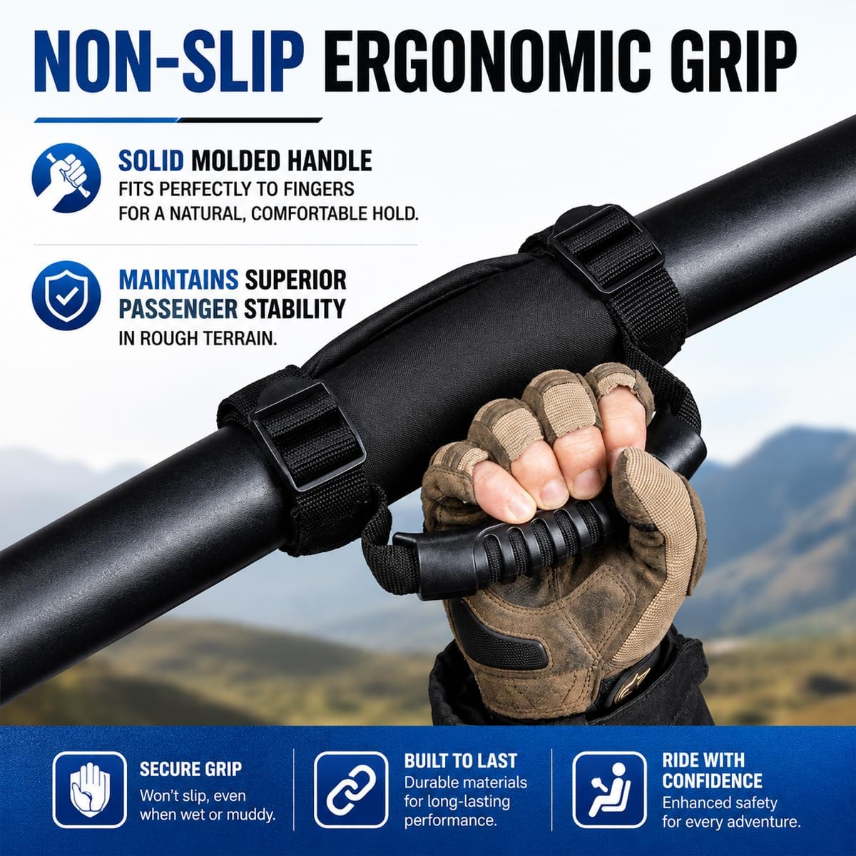Heavy Duty Roll Bar Grab Handles for CFMOTO UForce 1000 2020–2026, 2 Pack Non-Slip Ergonomic Grip, Adjustable Safety Hand Grips Comfortable Secure Hold
