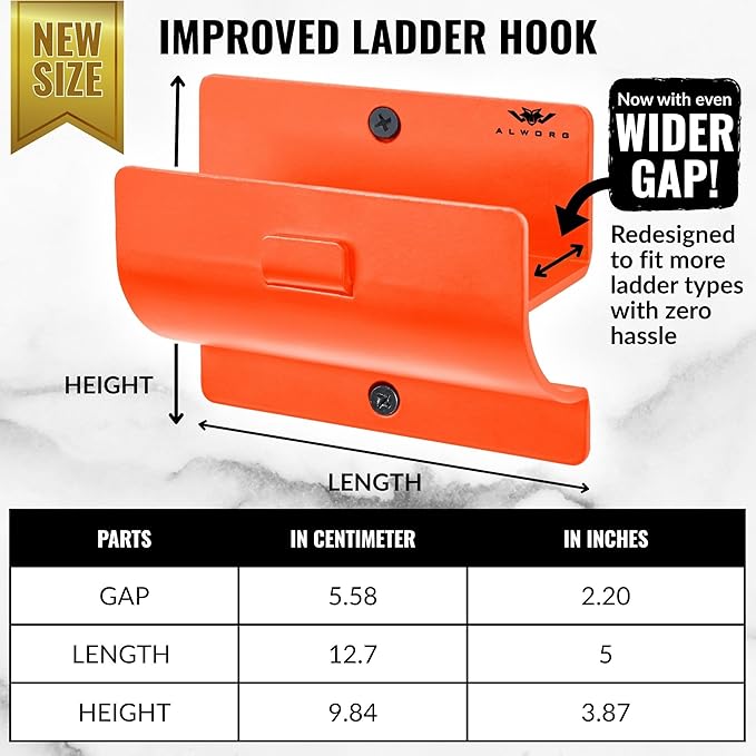 Ladder Hangers for Garage Wall Set of 2 Hooks- Orange Step Stool Hanger Wall - Image 3