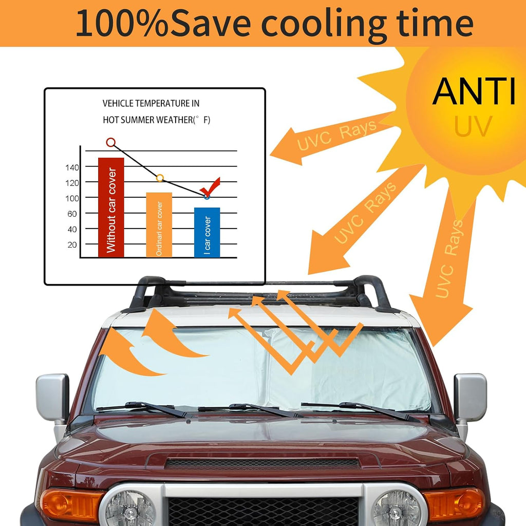 Windshield Sunshade Compatible with Toyota FJ Cruiser 2007-2021, Folding Car Sun Shade for Front Window, Auto Sun Protection Visors Blocks UV Rays and Keeps Vehicle Cool, 1PC (Silver)