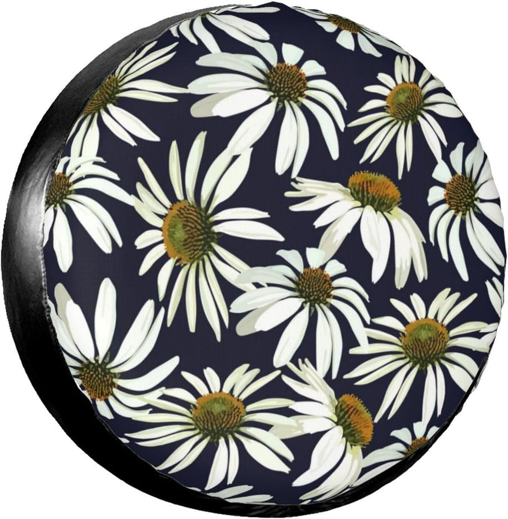 Universal Spare Tire Protector for Travel Trailer, Abstract Flower Floral Daisy, Weatherproof Oxford Fabric with Adjustable Strap for Secure Fit