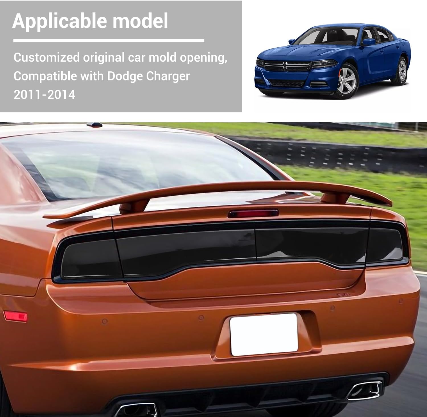 Hoolcar Tail Light Lamp Cover Guard Trim Bezel Frame Decor Exterior Accessories Compatible with 2011-2014 Dodge Charger, Smoked Black