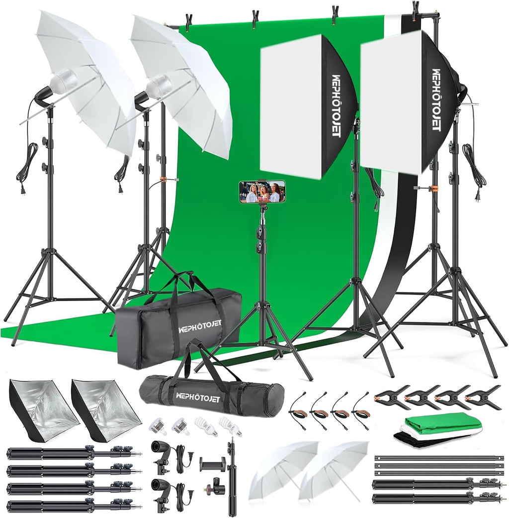 photography softboxes kit with 6.6x10ft backdrop stands, main product view