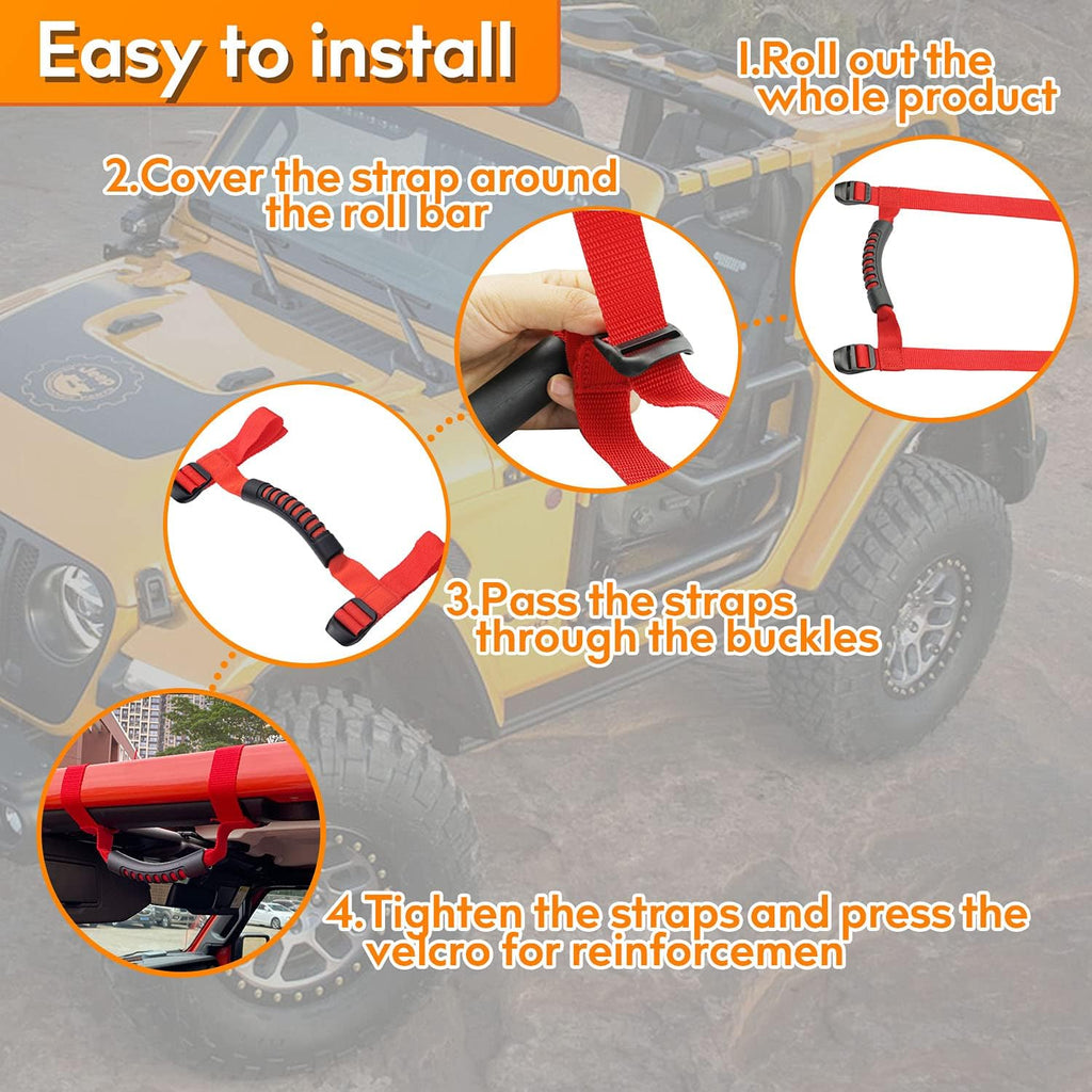 Bentolin 4 x Roll Bar Grab Handles Grip Handle Red Holder Compatible with Jeep Wrangler Accessories 1987-2021 YJ TJ LJ JK JL Sports Sahara Freedom Rubicon X & Unlimited