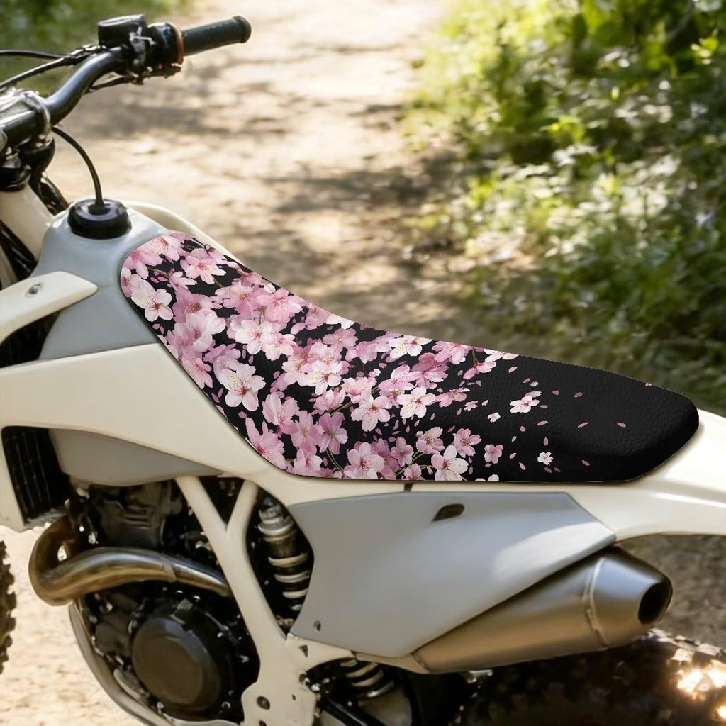 Dirt Bike Seat Cover PU Seat Cover Scratch-Resistant for E Dirt Pit Bike Ebike Motocross Motorcycle Enduro KX KLX 65 80 85 100 110 250 450, Pink Cherry Blossoms