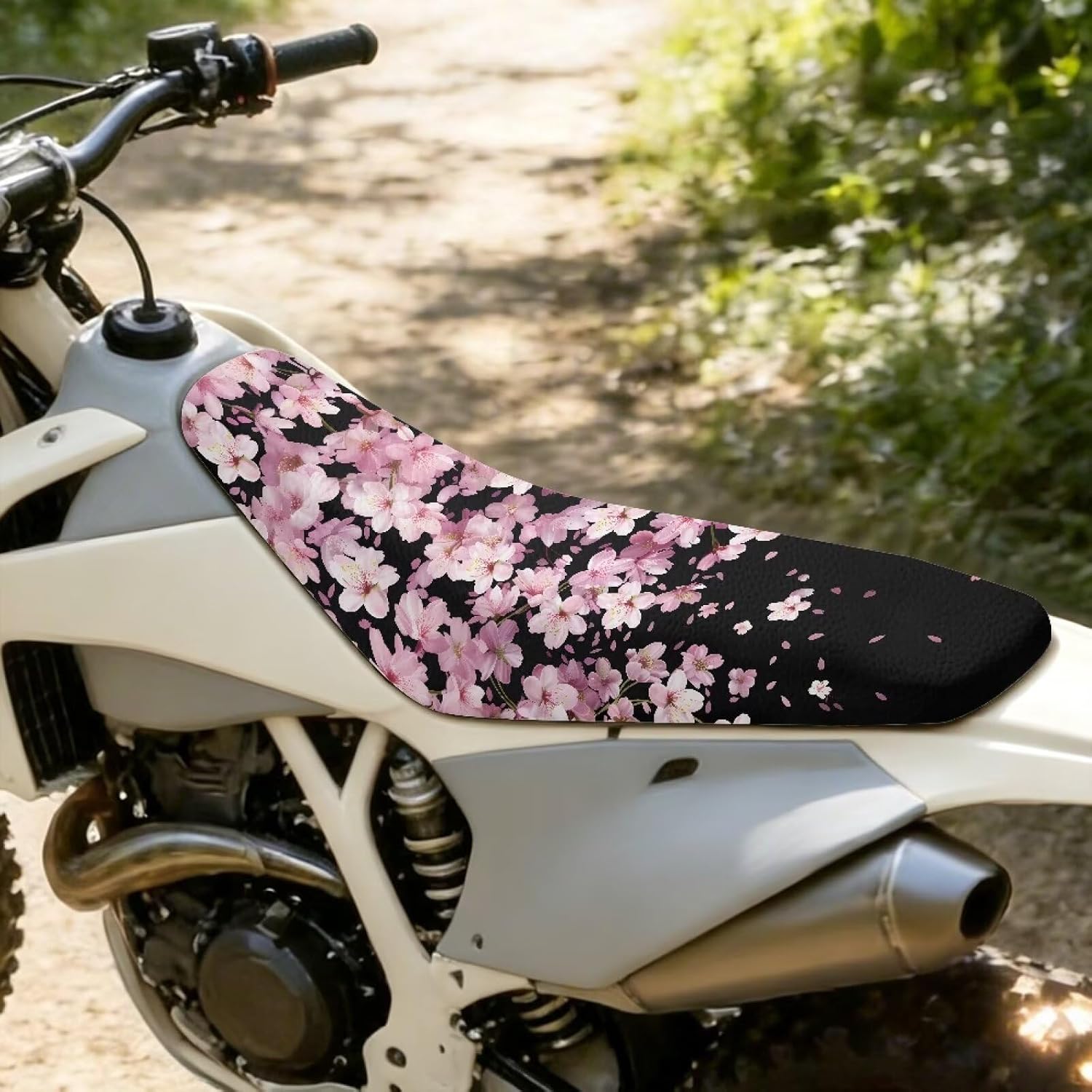 Dirt Bike Seat Cover PU Seat Cover Scratch-Resistant for E Dirt Pit Bike Ebike Motocross Motorcycle Enduro KX KLX 65 80 85 100 110 250 450, Pink Cherry Blossoms