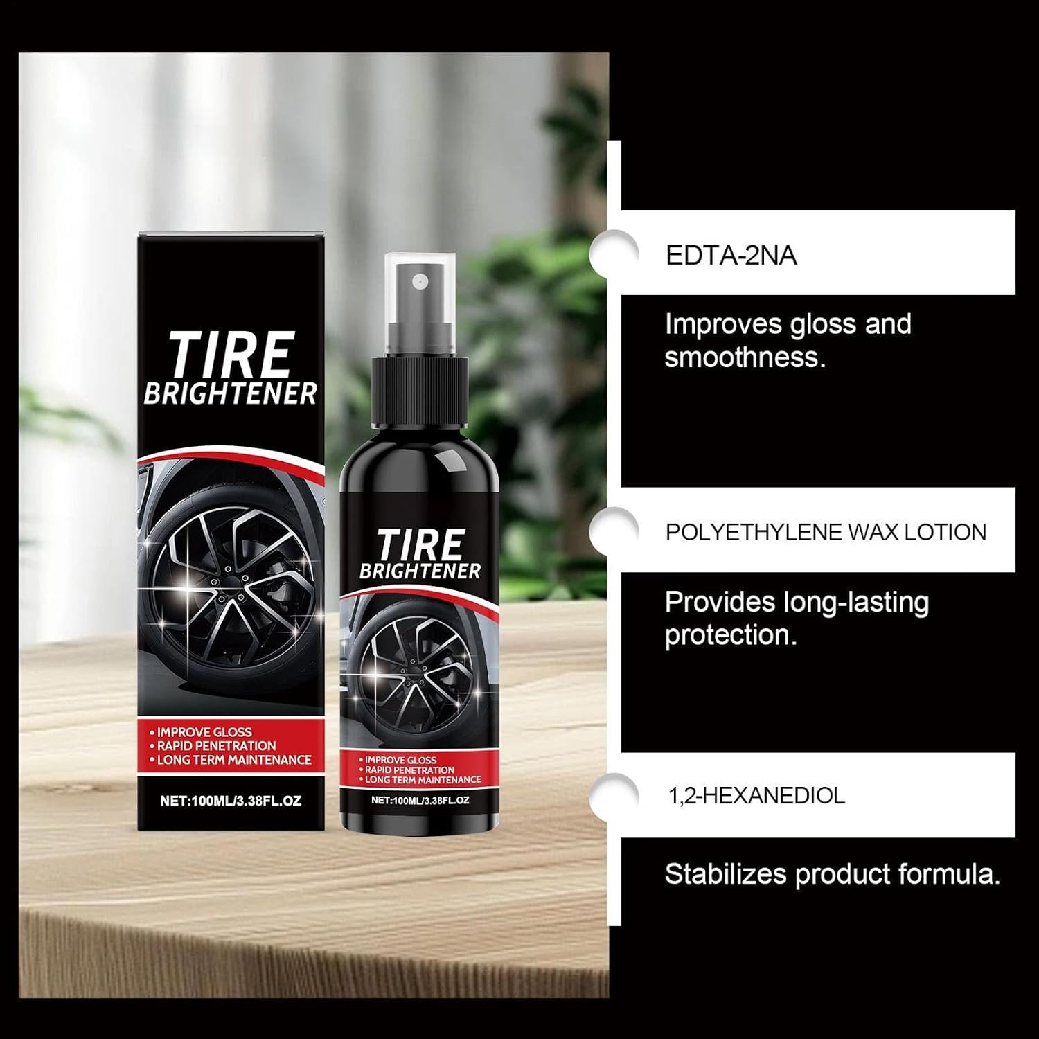 Wheel Shine Car Tires - 100ml Wheels, 1 Bottle Protective Glaze For Long-Lasting Bright Luster, Liquid Solution With Sealing Properties, Vehicle Supply, Finish For Rubber And Trims