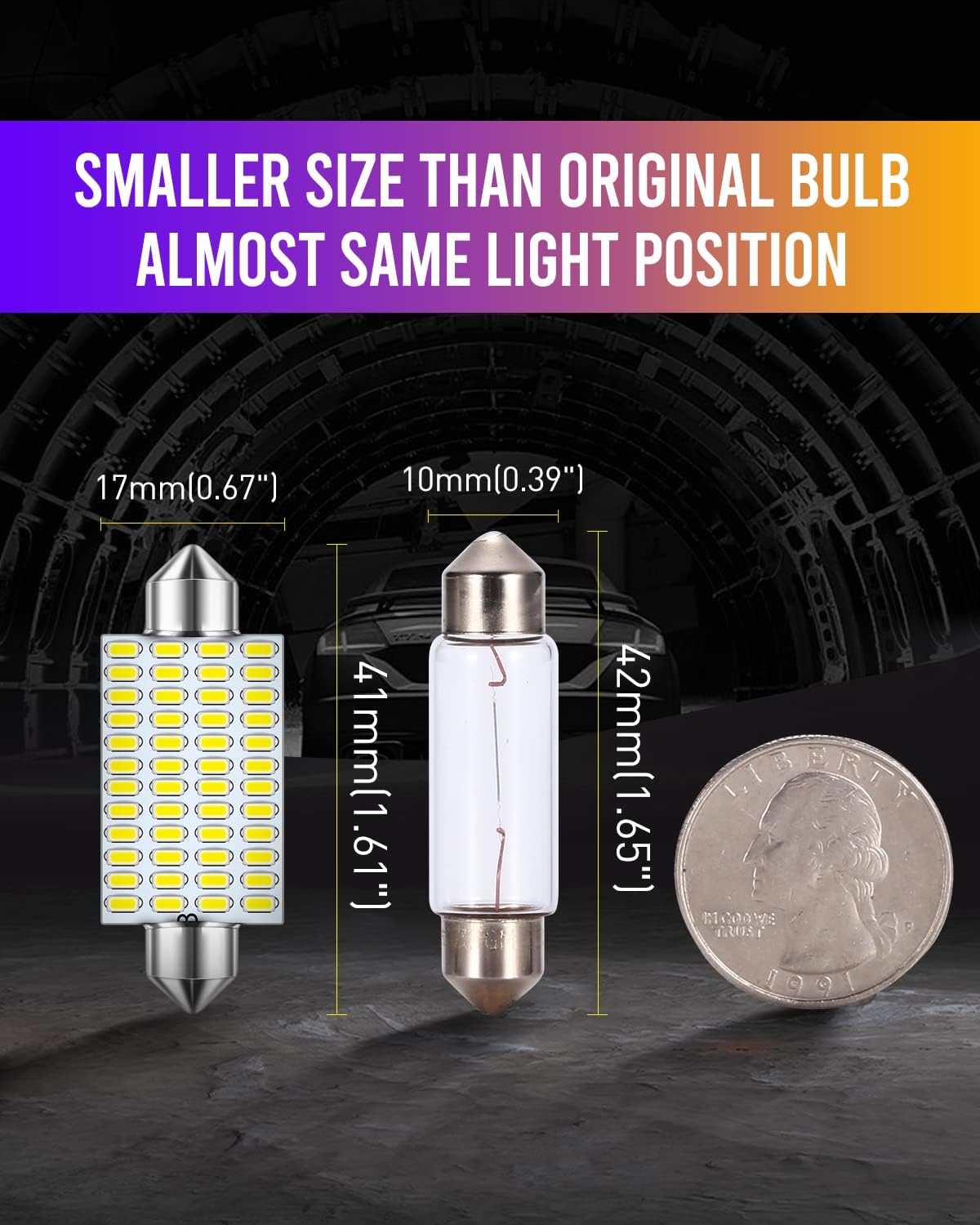 578 LED Bulb 569 211-2 212-2 41mm LED Lights Bulb for Car Interior Dome Map License Plate Courtesy Lights, Xenon White,Pack of 4