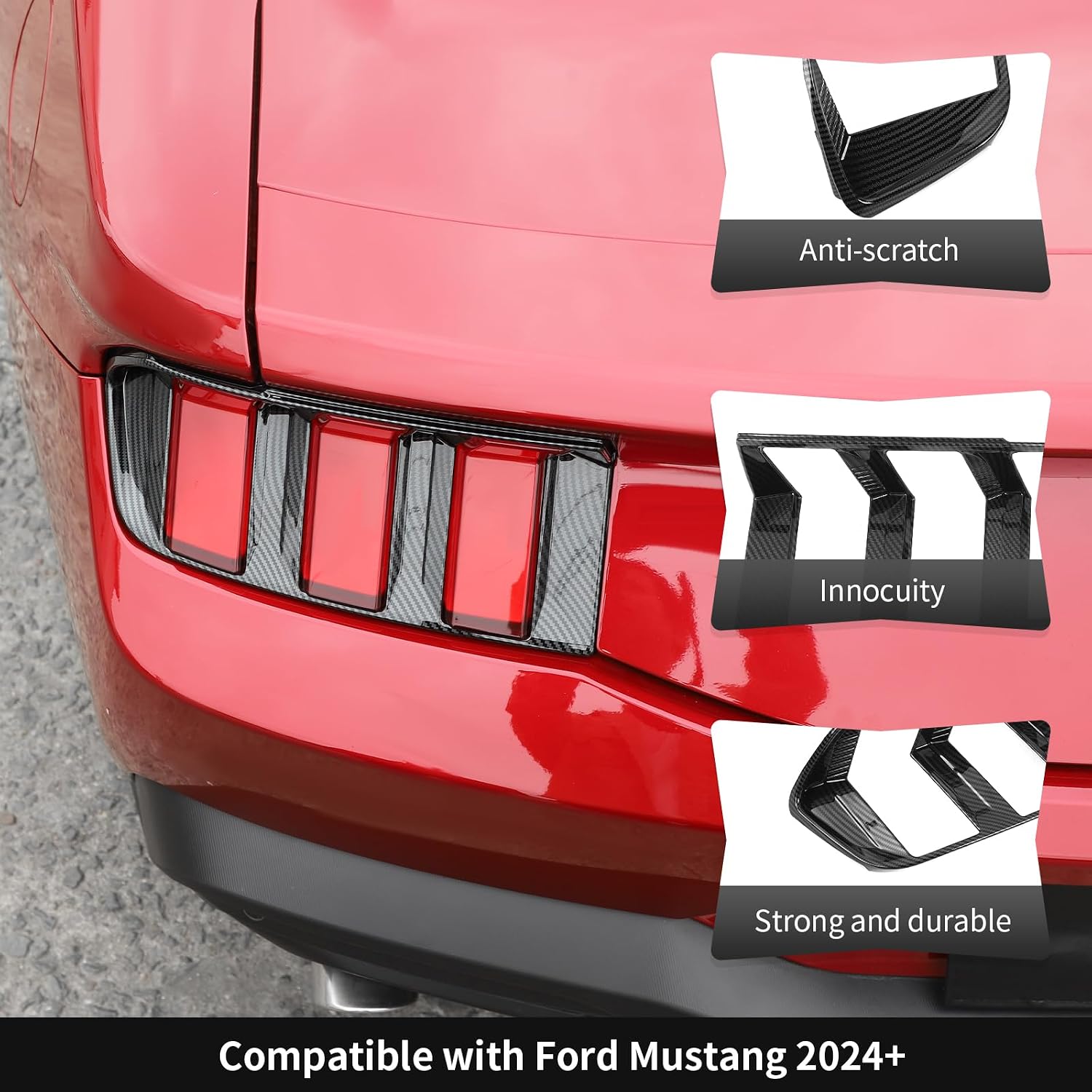CheroCar Smoked Black Tail Light Cover Guard Trim Replacement TailLight Cover ABS Exterior Accessories for Ford Mustang 2024 2025 2026