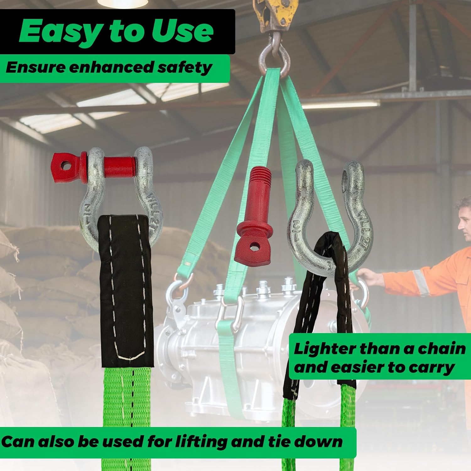 HENBOW Lift Sling Straps|2" × 6.5' Web Sling Strap with 4400Lbs Safety Work Load and 17600Lbs Breaking Load| Recovery Strap for Hoist Car Tree Saver Winch Recovery(2 Pack)