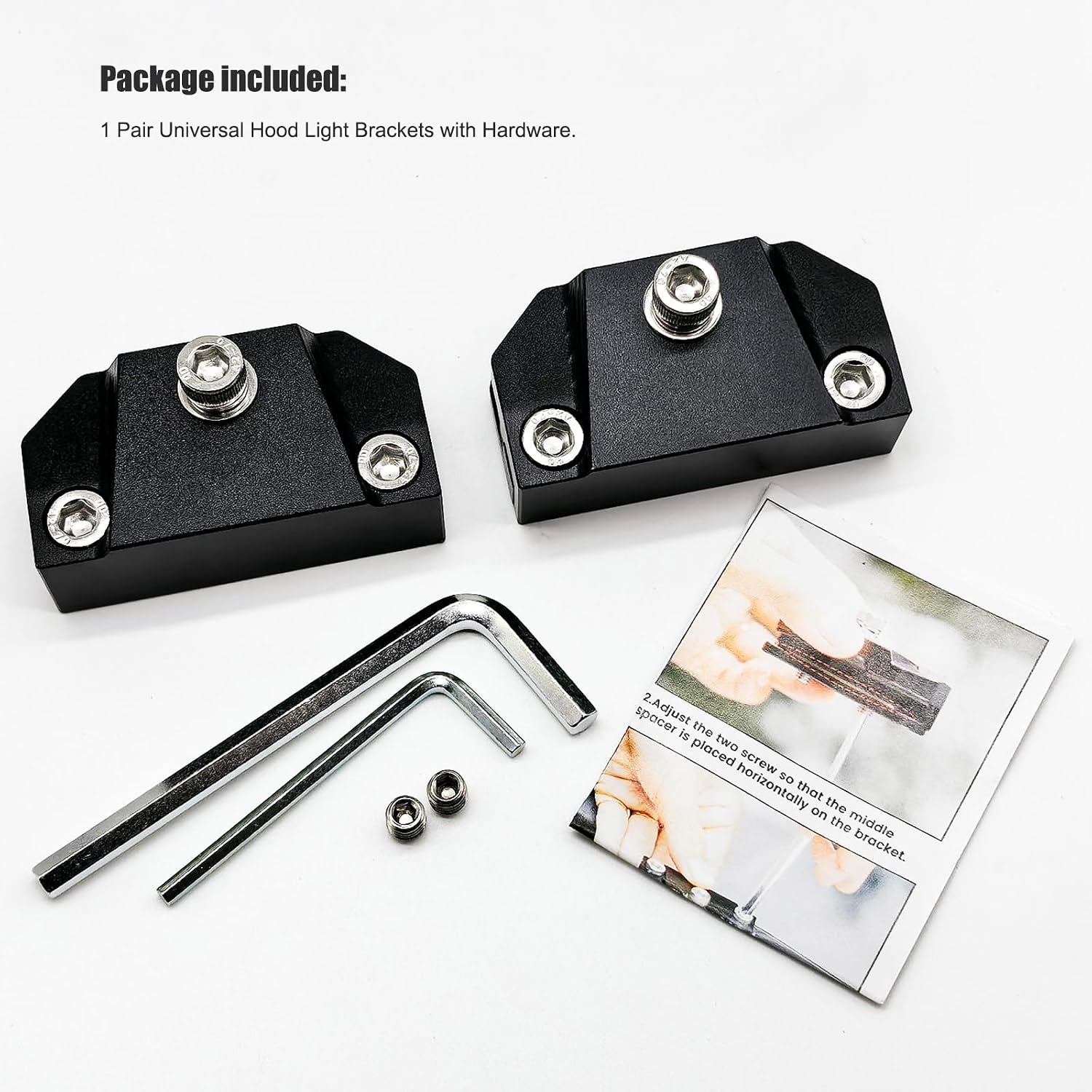Adjustable Low Profile Mount Hood Ditch Universal Light Brackets for SUV Truck Car, for Auxiliary Off-Road Lighting, Aluminum Alloy (Universal Brackets)