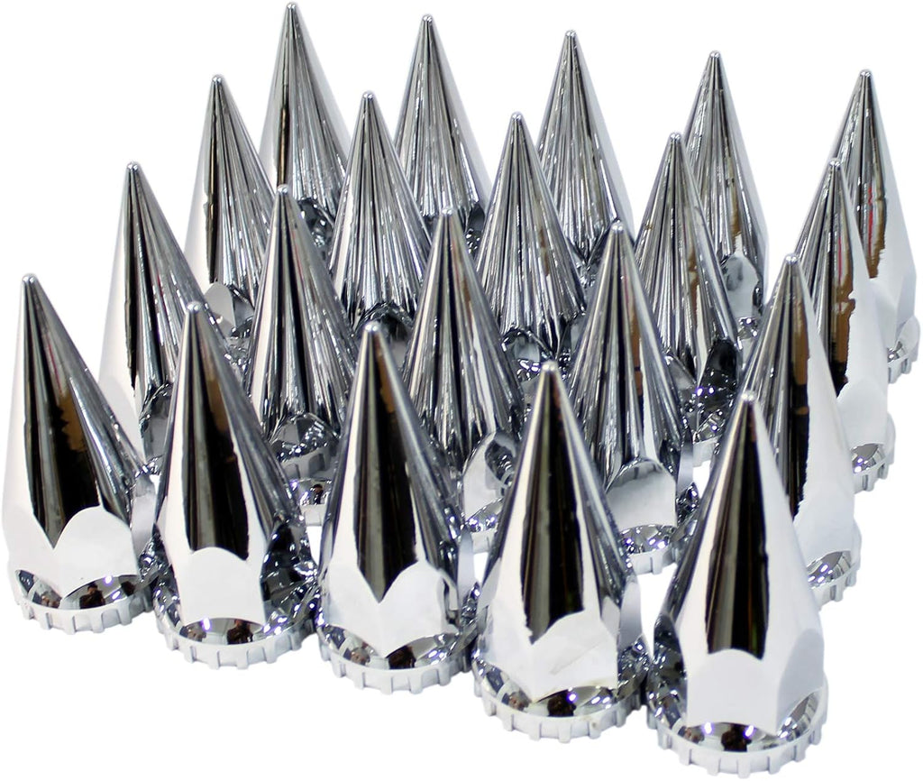 MRJLK Chrome ABS Complete Axle Cover Set with Hub Caps and 33mm Screw-On Spiked Lug Nut Covers for Semi Trucks (2 Front)