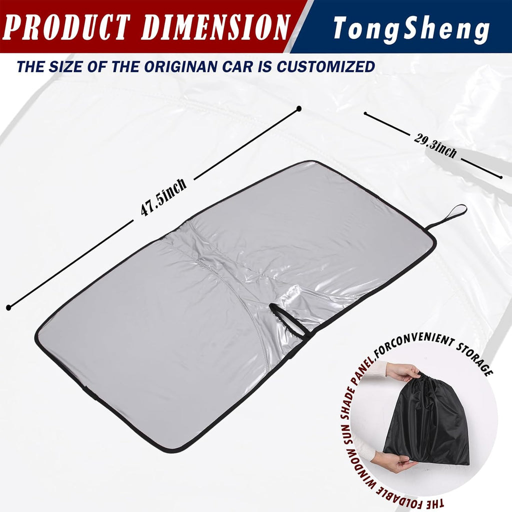 The Original Windshield Sun Shade Compatible with Fiat 500 2010-2025+ Abarth 595 2014-2024 Car Windshield Reflective Sunshade Protector Sun Shade Accessories (Silver)