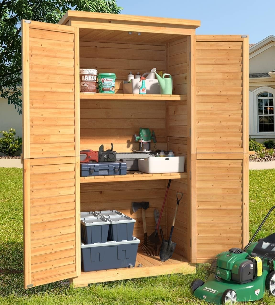 gizoon outdoor storage cabinet with 3 shelves, double, main product view