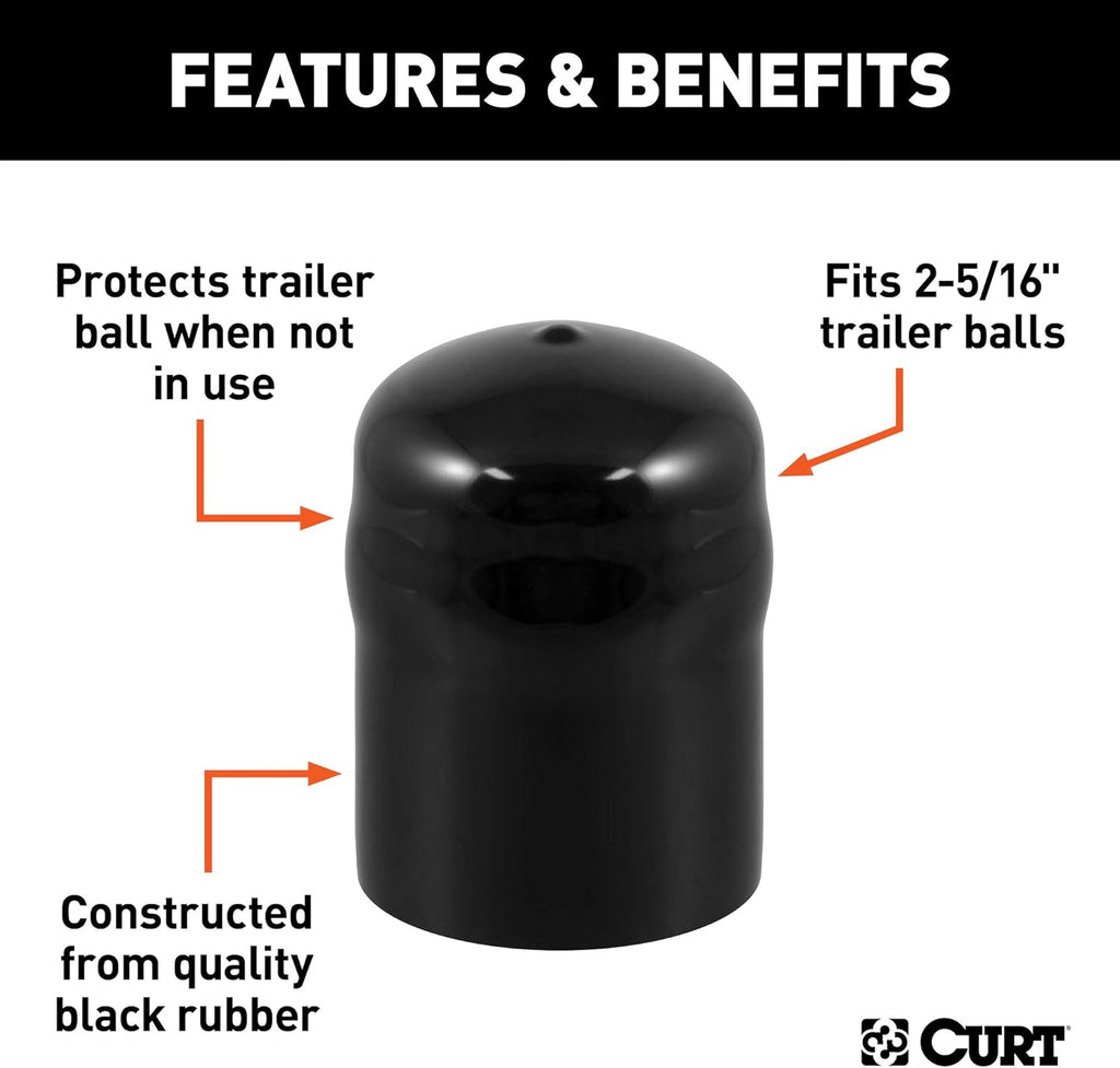 CURT 21810 Black Rubber Trailer Hitch Ball Cover, 2-5/16-Inch Diameter