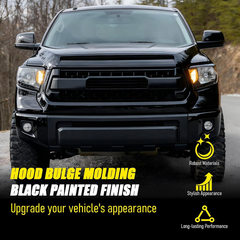Hood Bulge Molding Grille Trim Compatible with 2014-2021 Tundra | Front Upper Hood Molding Grille Trim Compatible with Toyota Tundra Hood Scoop Upper Grille 761800C030 TO1231102, Glossy Black