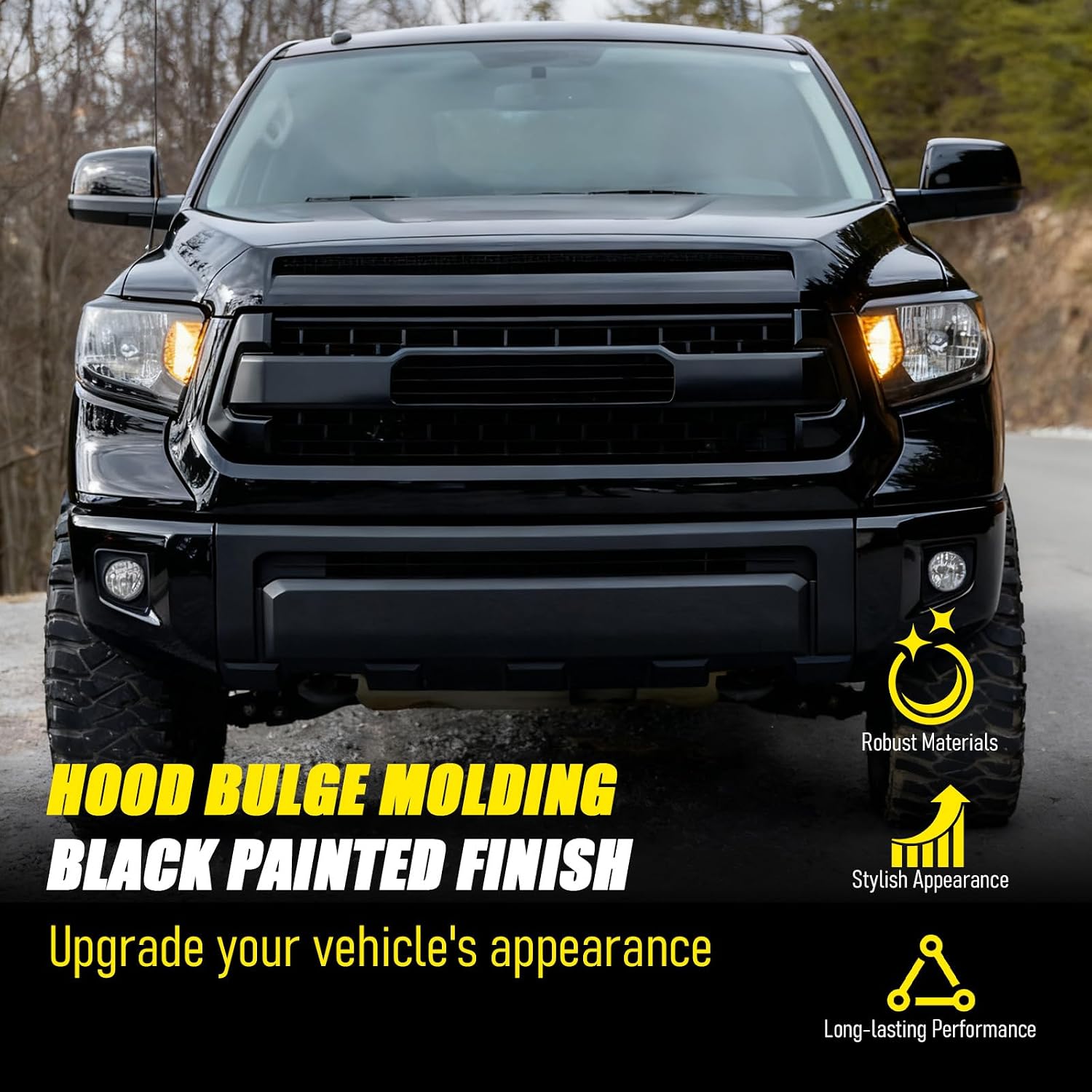 Hood Bulge Molding Grille Trim Compatible with 2014-2021 Tundra | Front Upper Hood Molding Grille Trim Compatible with Toyota Tundra Hood Scoop Upper Grille 761800C030 TO1231102, Glossy Black
