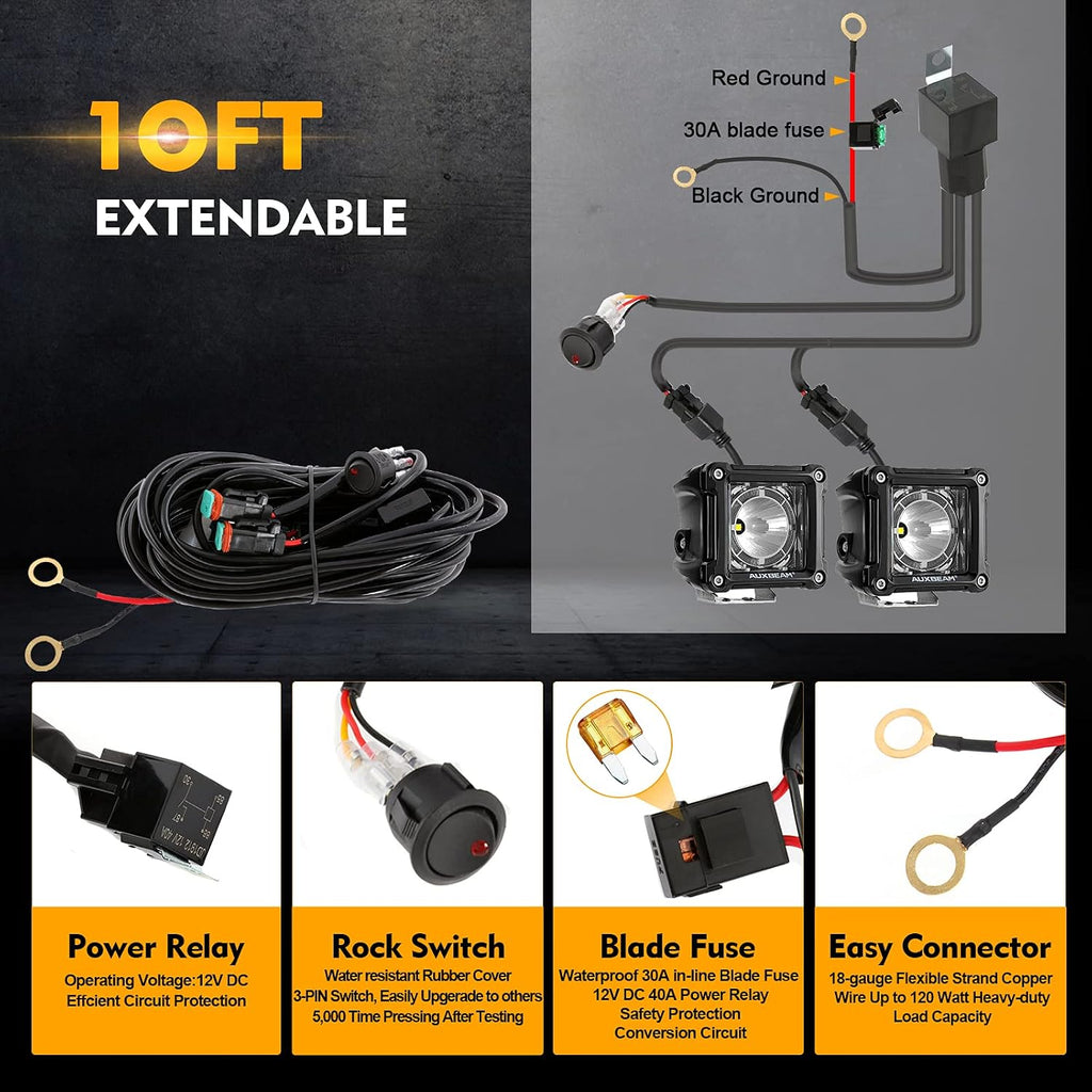 auxbeam fa series 3-inch led cubes offroad pod, front angle view