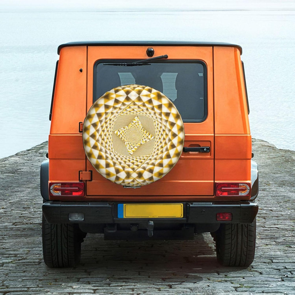 3D Optical Dizziness Yellow Grid Print Universal Spare Tire Cover for Jeep | Wheel Protector Fits Rv, Trailer, Jeep, Shield Tires From Sun, Dirt And Rain For Outdoor Storage